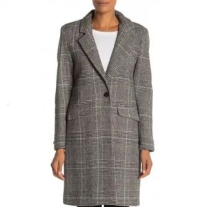 Cole Haan Women Plaid Single Button Wool Blend Coa